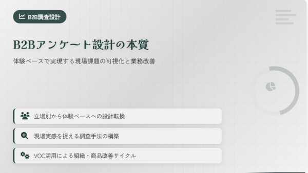 B2Bアンケート設計の本質 ― 体験ベースで実現する現場課題の可視化と業務改善」【動画紹介】